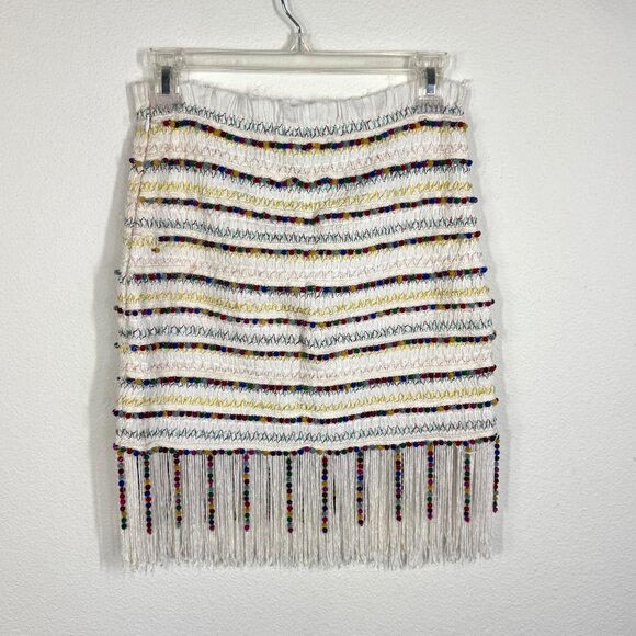Majorelle Hana Mae Skirt White Multicolor Beaded Fringe Mini Size Small - Picture 2 of 14